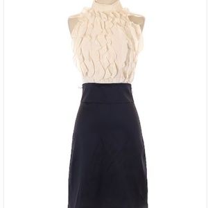 BCBG Navy/Cream Ruffle Halter Dress